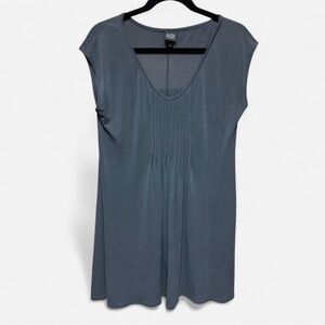 Eileen Fisher Charcoal Sleeveless Silk V-Neck Tunic with Pleated Detail
